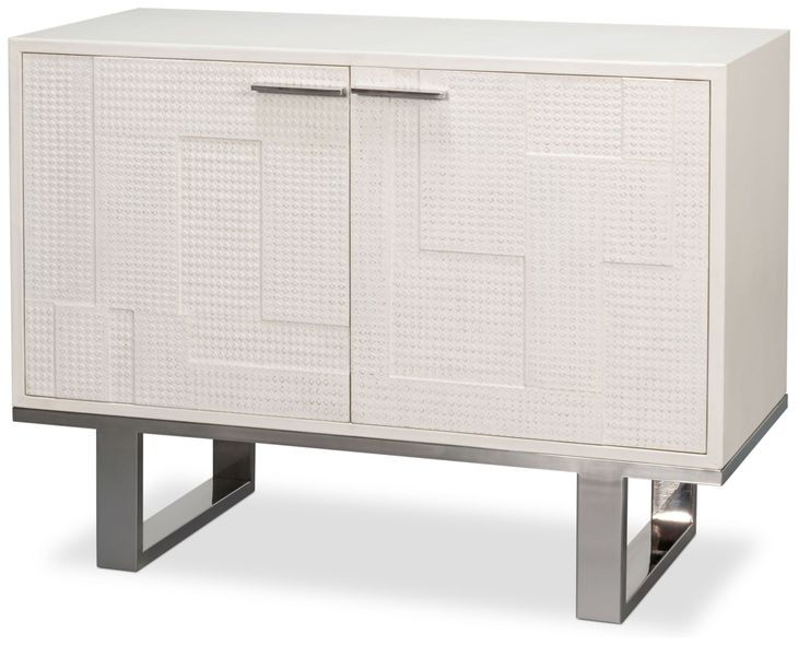 Bronzini Embossed White Leather 2 Door Credenza
