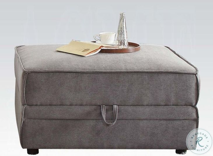 Bois Gray Velvet Storage Ottoman