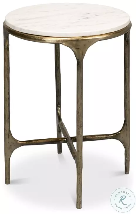 Gimlet White Marble And Brass Round End Table