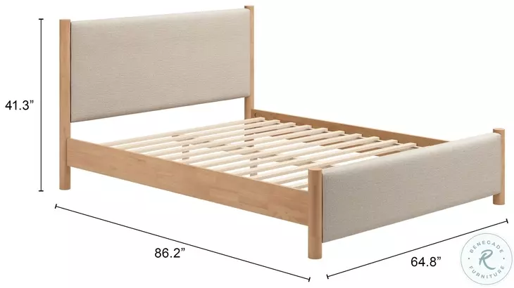 Hadi Beige And Natural Queen Upholstered Panel Bed