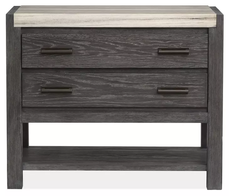 Plum Creek Ravenwood Black and White 2 Drawer Open Marble Top Nightstand with USB Charging