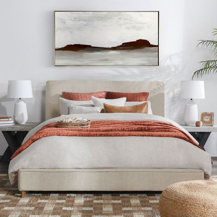 Tate Oatmeal Queen Upholstered Platform Bed