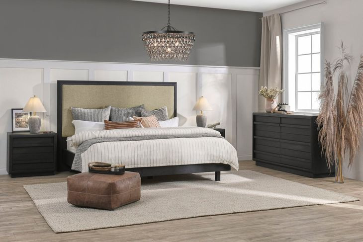 Sedona Black King Upholstered Panel Bed