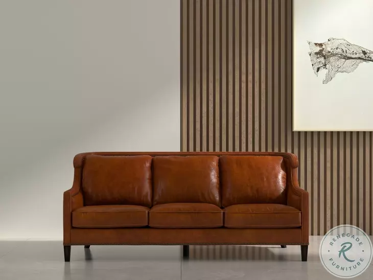 Philipe Havana Brown Distilled Leather Sofa