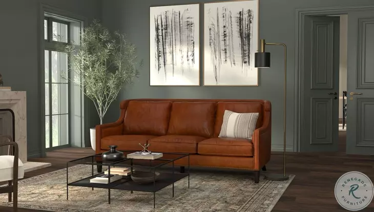 Philipe Havana Brown Distilled Leather Sofa