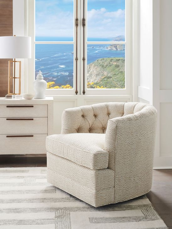 Cliffhaven Beige Fabric Upholstered Swivel Chair