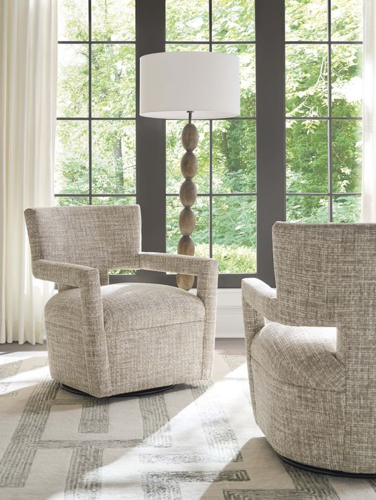 Woodside Brown Upholstered Swivel Accent Chair by Barclay Butera