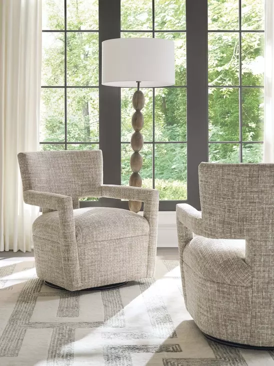 Woodside Brown Upholstered Swivel Accent Chair by Barclay Butera