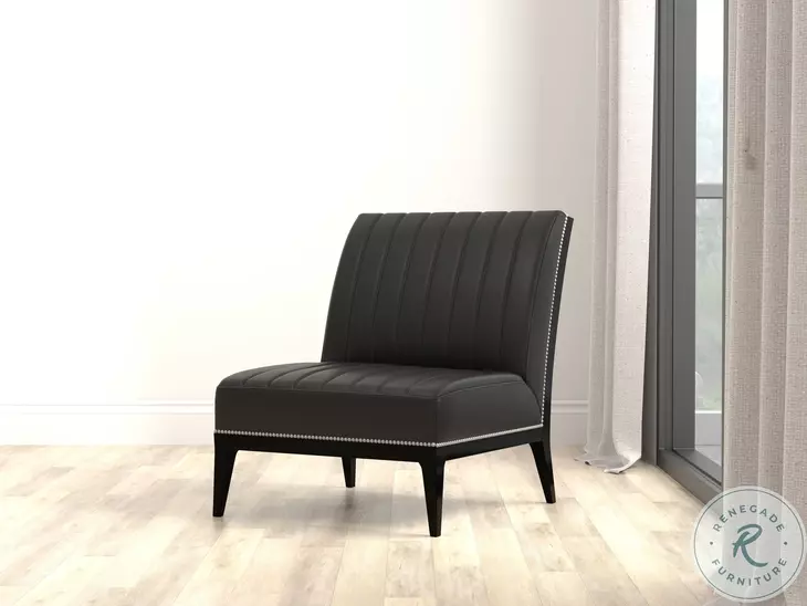 Agave Onyx Black Leather Slipper Chair