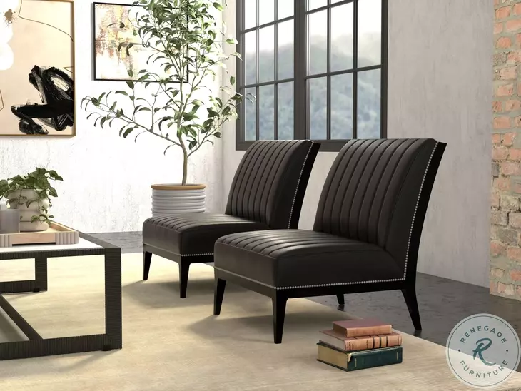 Agave Onyx Black Leather Slipper Chair