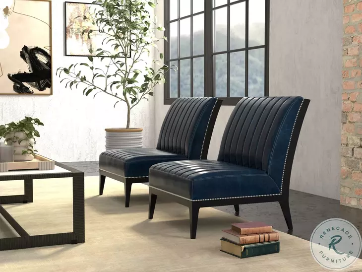 Agave Chateau Blue Leather Slipper Chair