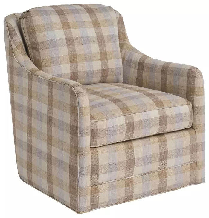 Glenhaven Beige and Brown Upholstered  Swivel Accent Chair by Barclay Butera