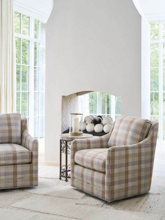 Glenhaven Beige and Brown Upholstered  Swivel Accent Chair by Barclay Butera