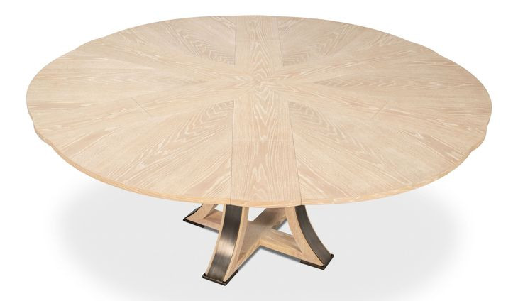 Tower Jupe Bleached Oak and Hammered Iron 71" Extendable Round Dining Table