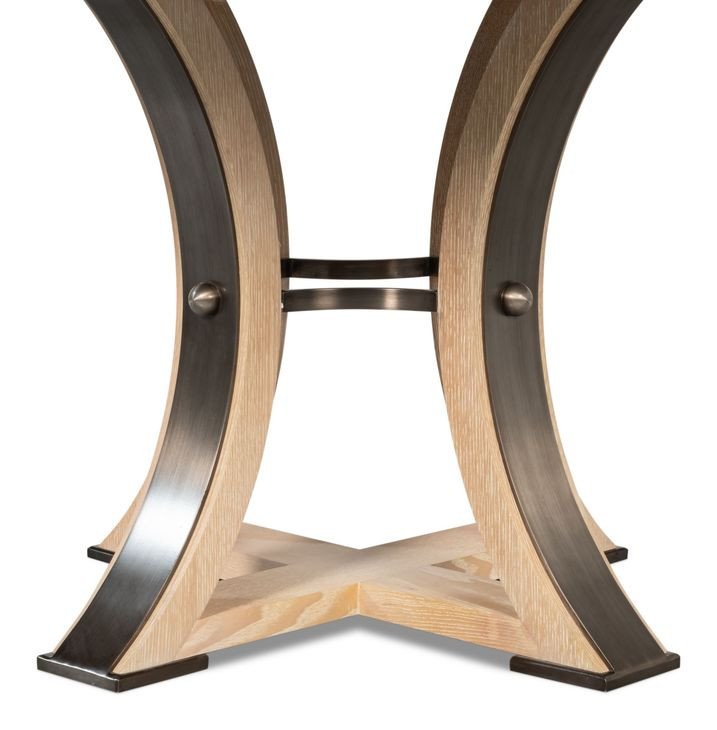 Tower Jupe Bleached Oak and Hammered Iron 71" Extendable Round Dining Table