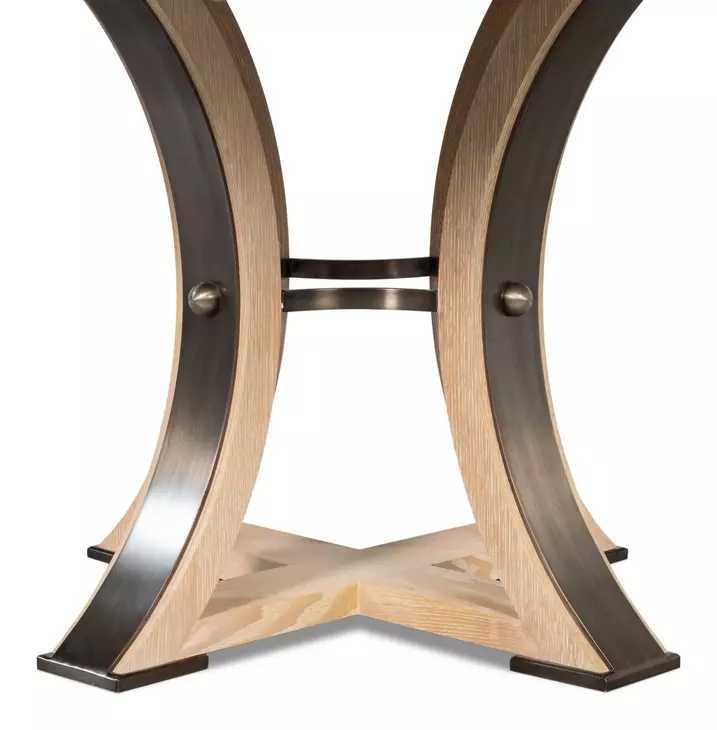 Tower Jupe Bleached Oak and Hammered Iron 71" Extendable Round Dining Table
