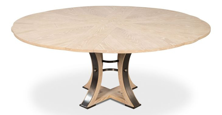 Tower Jupe Bleached Oak and Hammered Iron 71" Extendable Round Dining Table