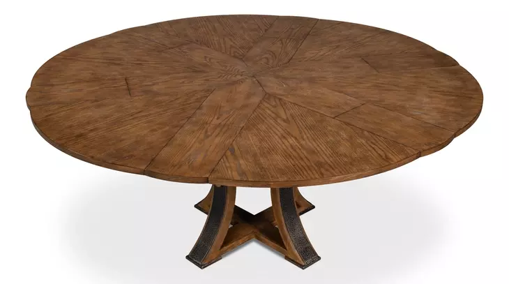 Tower Jupe Light Mink and Dark Hammered 71" Extendable Round Dining Table