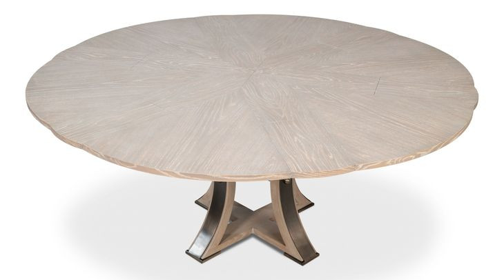 Tower Jupe Moonskin and Hammered Iron 71" Extendable Round Dining Table