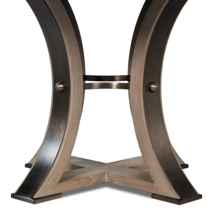 Tower Jupe Moonskin and Hammered Iron 71" Extendable Round Dining Table