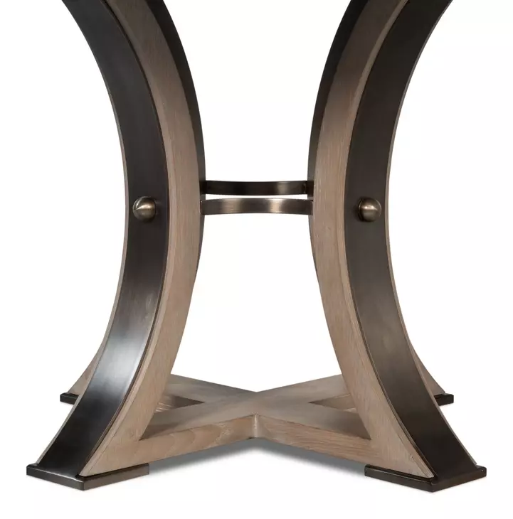 Tower Jupe Moonskin and Hammered Iron 71" Extendable Round Dining Table