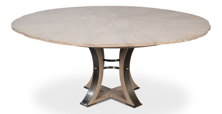 Tower Jupe Moonskin and Hammered Iron 71" Extendable Round Dining Table