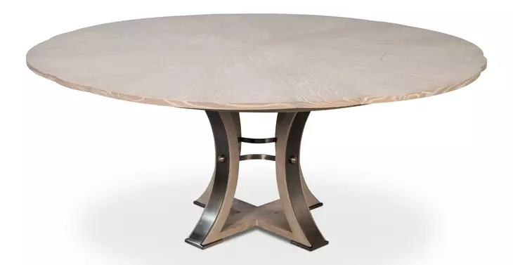 Tower Jupe Moonskin and Hammered Iron 71" Extendable Round Dining Table