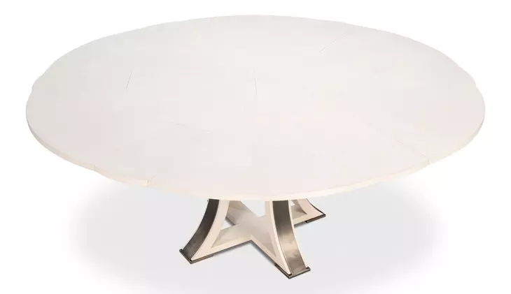 Tower Jupe White and Hammered Iron 71" Extendable Round Dining Table