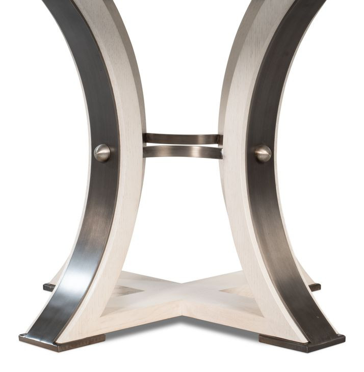 Tower Jupe White and Hammered Iron 71" Extendable Round Dining Table