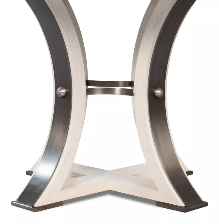 Tower Jupe White and Hammered Iron 71" Extendable Round Dining Table