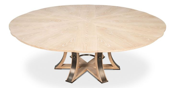 Tower Jupe Bleached Oak and Hammered Iron 86" Extendable Round Dining Table
