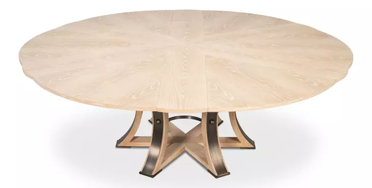 Tower Jupe Bleached Oak and Hammered Iron 86" Extendable Round Dining Table