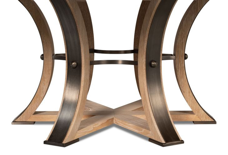 Tower Jupe Bleached Oak and Hammered Iron 86" Extendable Round Dining Table