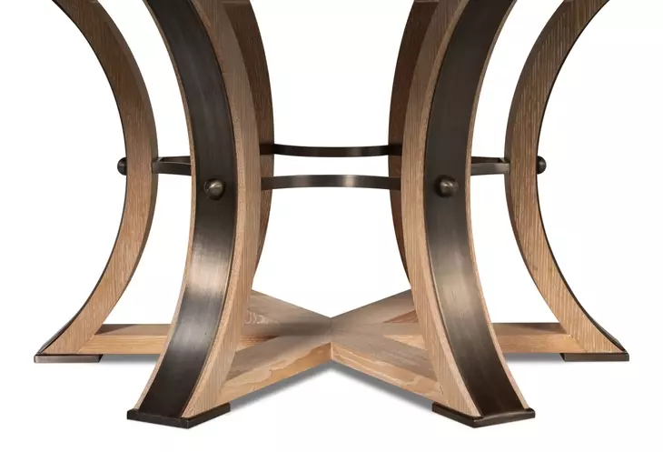 Tower Jupe Bleached Oak and Hammered Iron 86" Extendable Round Dining Table