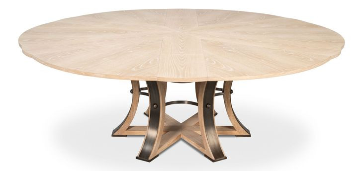 Tower Jupe Bleached Oak and Hammered Iron 86" Extendable Round Dining Table