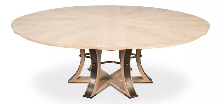 Tower Jupe Bleached Oak and Hammered Iron 86" Extendable Round Dining Table