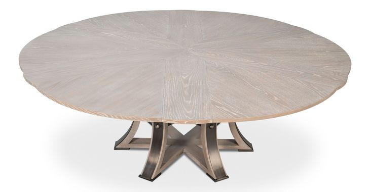 Tower Jupe Moonskin and Hammered Iron 86" Extendable Round Dining Table