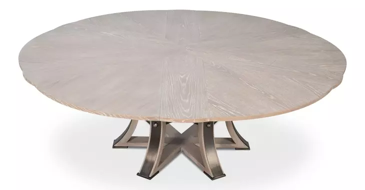 Tower Jupe Moonskin and Hammered Iron 86" Extendable Round Dining Table