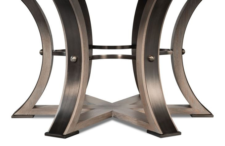 Tower Jupe Moonskin and Hammered Iron 86" Extendable Round Dining Table