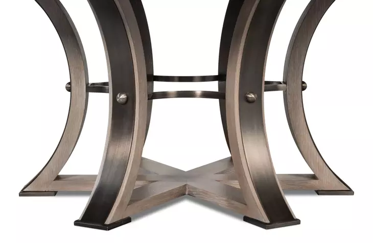 Tower Jupe Moonskin and Hammered Iron 86" Extendable Round Dining Table