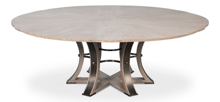 Tower Jupe Moonskin and Hammered Iron 86" Extendable Round Dining Table