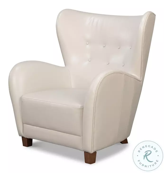 Lombard Crystal White Leather Wing Chair