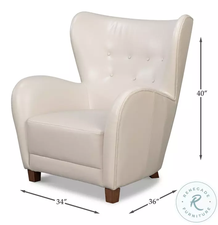 Lombard Crystal White Leather Wing Chair