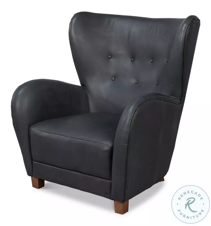 Lombard Santoni Black Leather Wing Chair