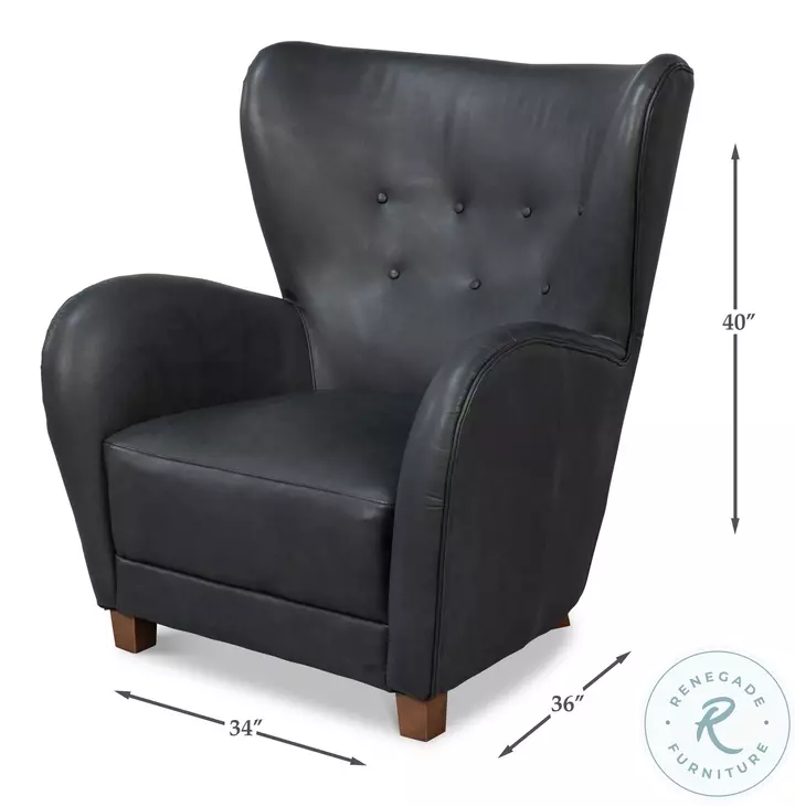 Lombard Santoni Black Leather Wing Chair