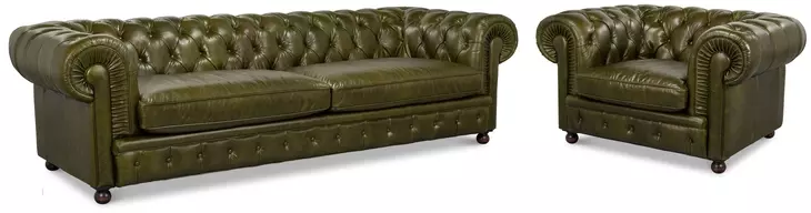 Savile Britian Green Leather Living Room Set