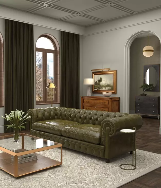 Savile Britian Green Leather 103" Sofa
