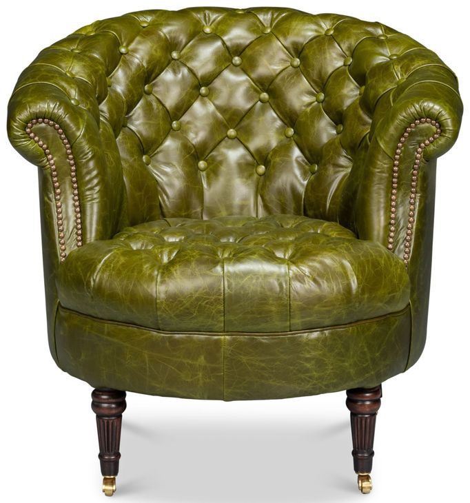 Bastian Britain Green Leather Upholstered Armchair