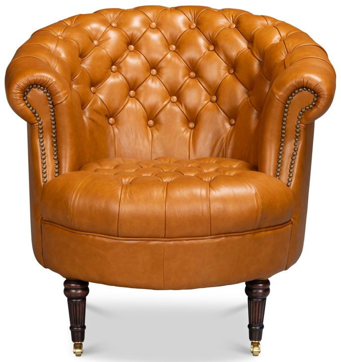 Bastian Tan Brown Leather Upholstered Armchair
