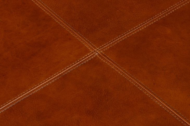 Streetman Havana Brown Leather Upholstered Square Cocktail Ottoman with Nailhead Trim